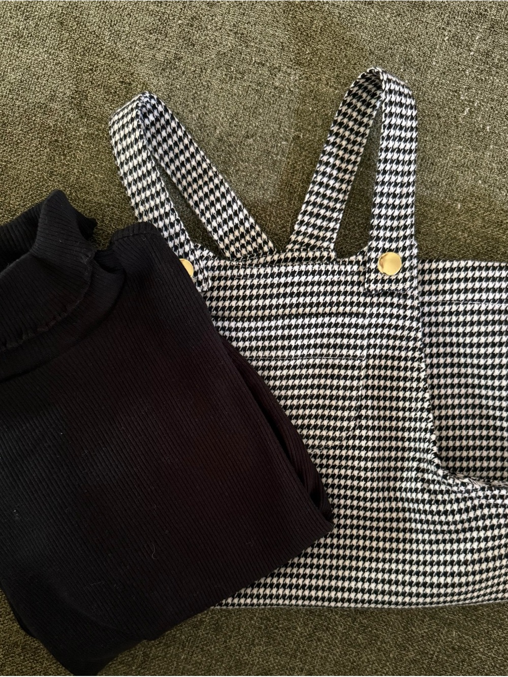 Max Studio Black Top with Black & White Houndstooth Jumpsuit